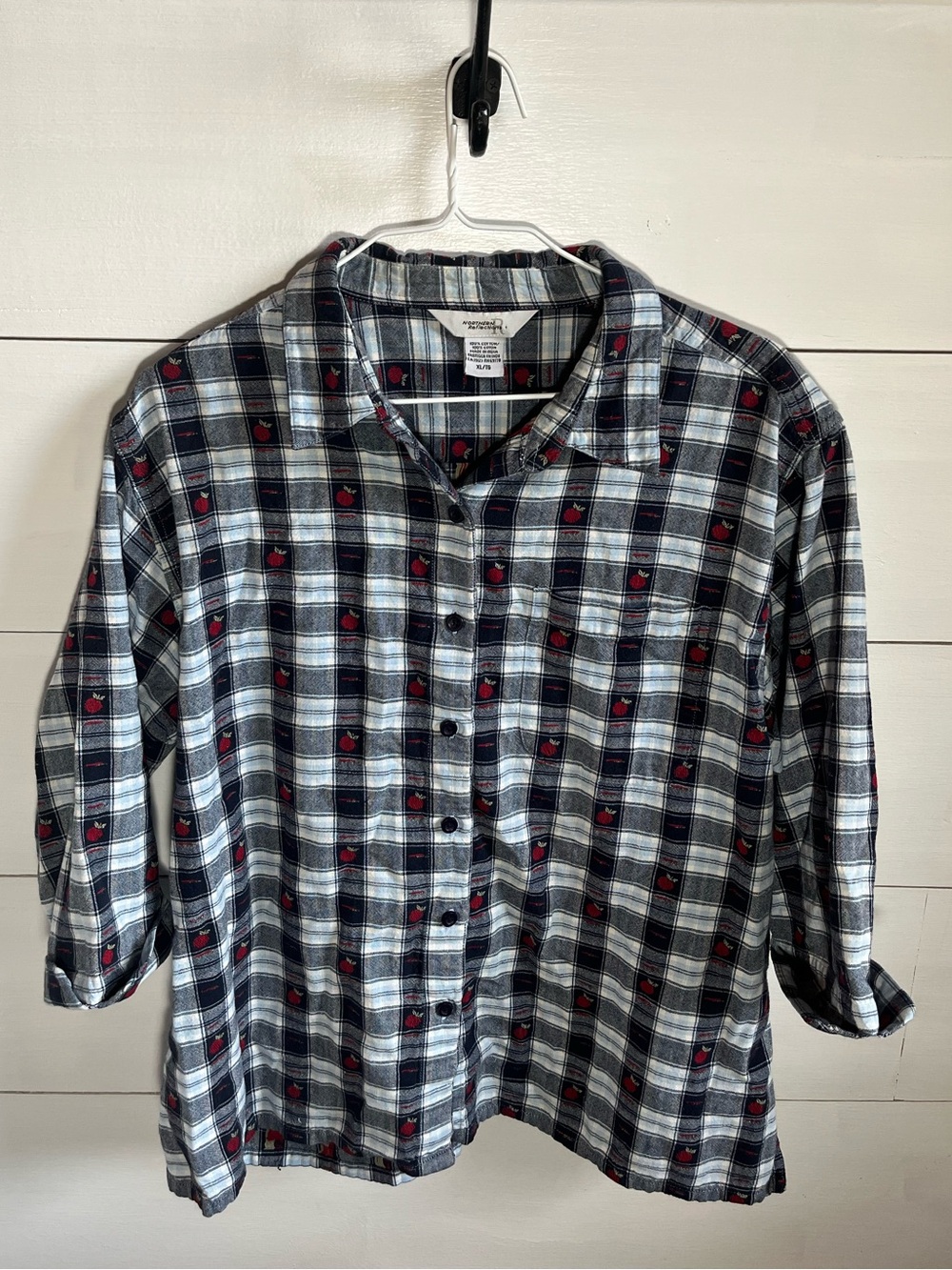 Northern Reflections Navy, White and Red Plaid Button-Down Shirt -Vintage